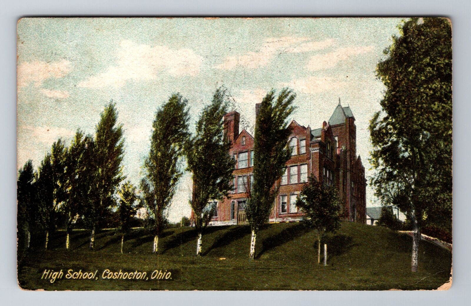 Coshocton OH-Ohio, High School, Antique, Vintage c1907 Souvenir Postcard