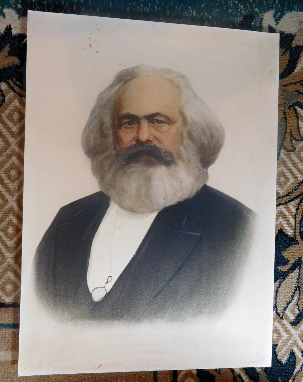 Original Soviet Russian painting Realism Portrait of Karl Marx 1970s
