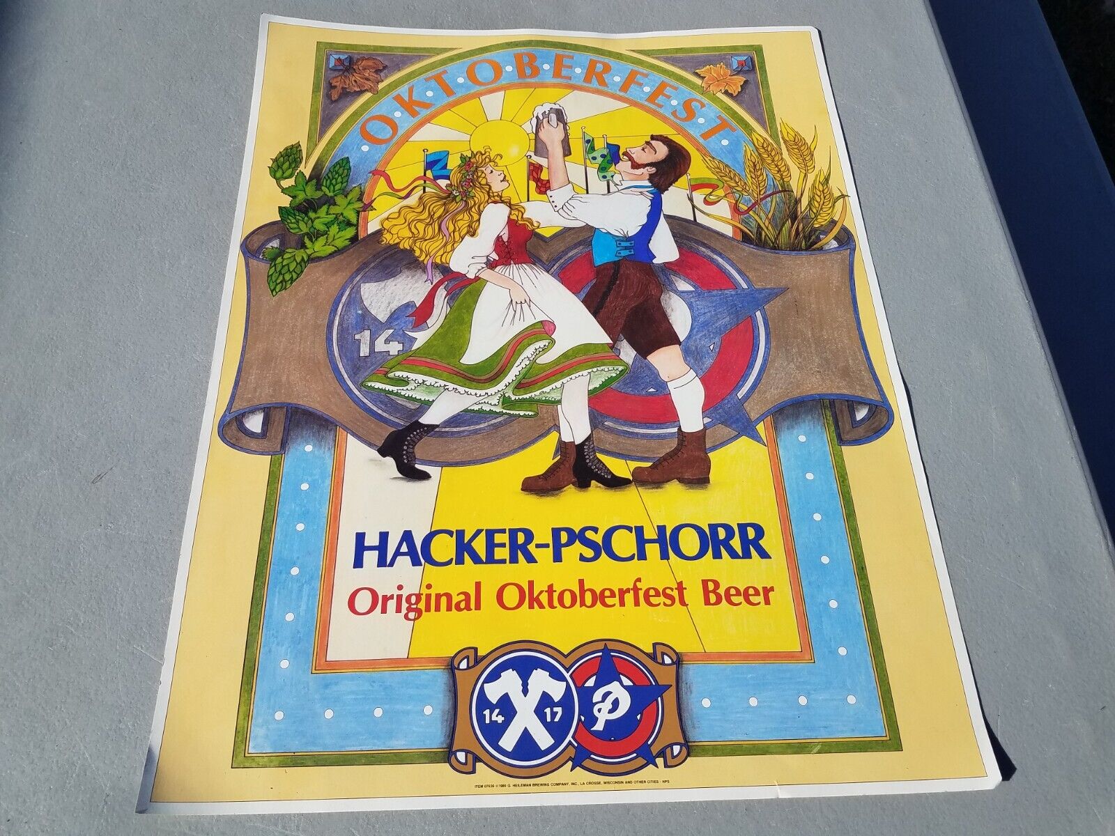 Vtg. 1989 Hacker-Pschorr Original Oktoberfest Beer Ad Poster Man Cave Decor