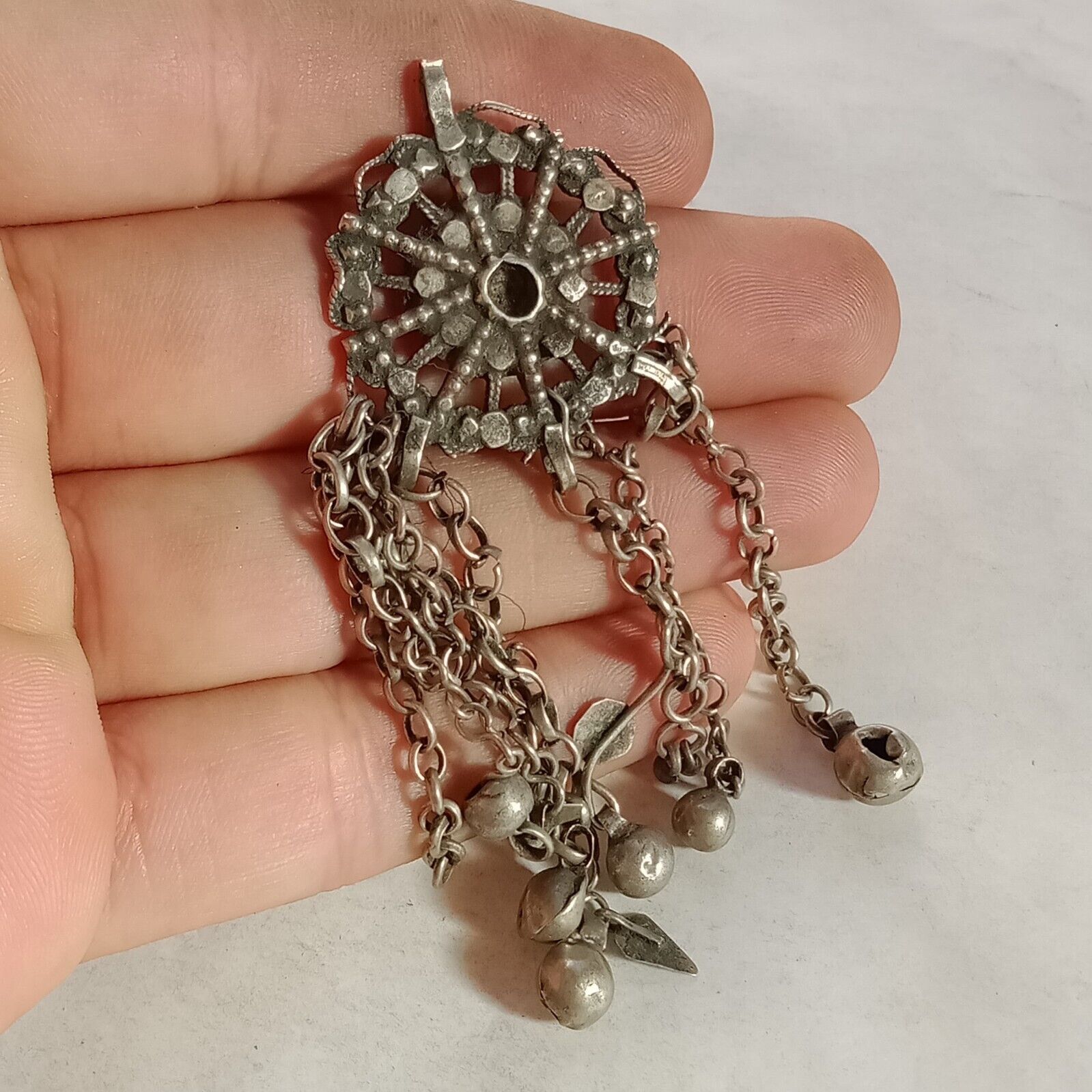 Ancient Vintage Victorian Amulet Necklace Engraved Sterling Silver