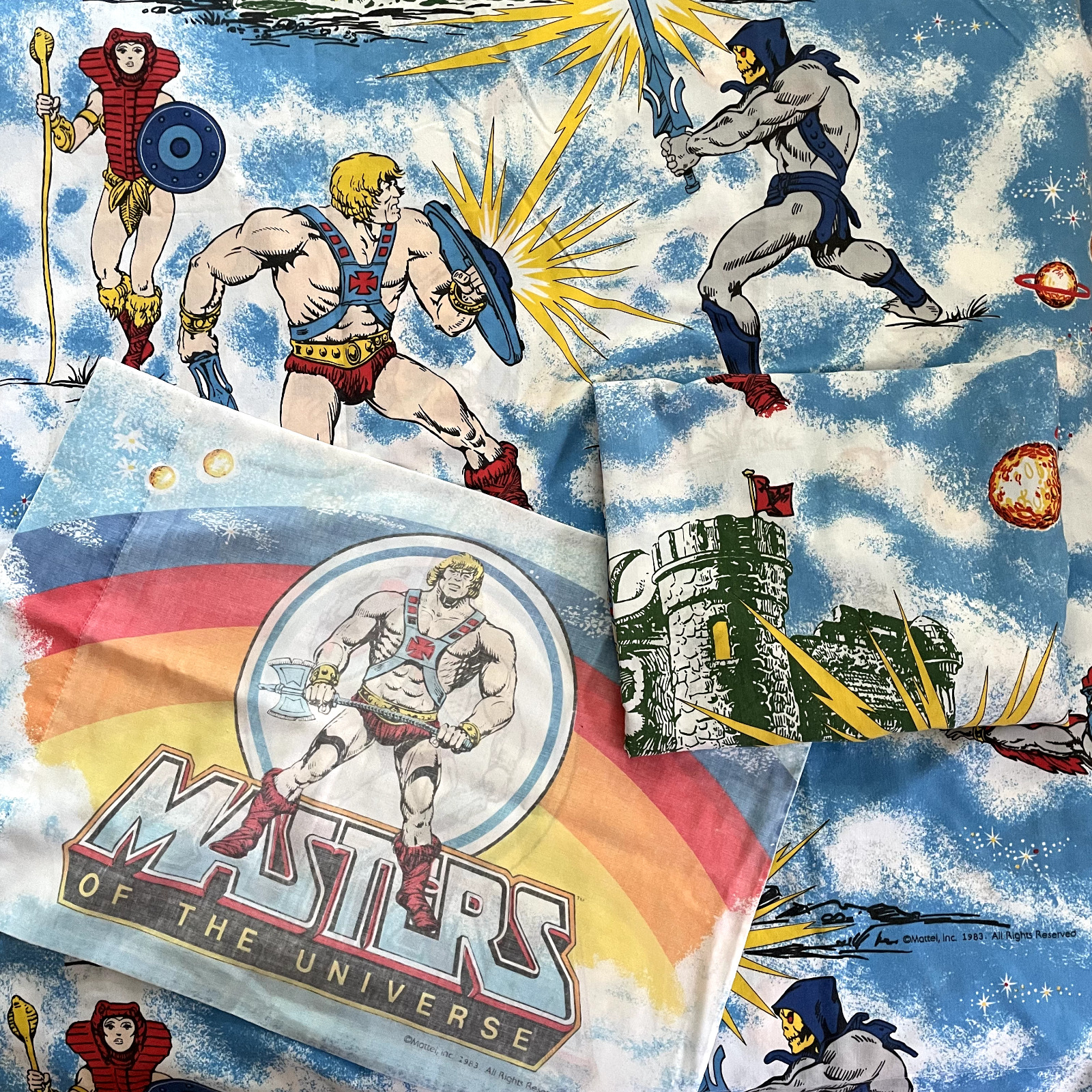 Vintage 1983 He-Man Masters Of The Universe 3 Piece Twin Bed Sheet Set