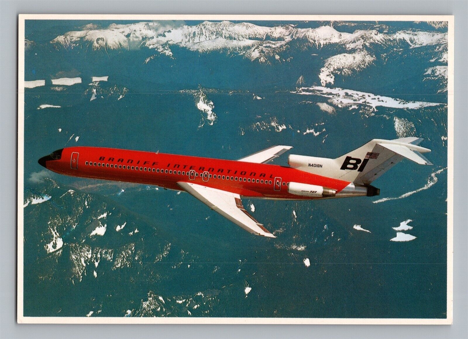 Aviation Airplane Postcard BI Braniff International Airlines Boeing 727-227 AZ25