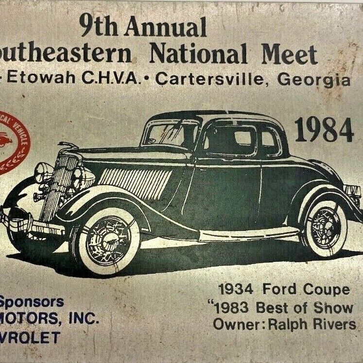 1984 Antique Car Show Meet Cartersville Georgia Bartow Etowah CHVA Metal Plate