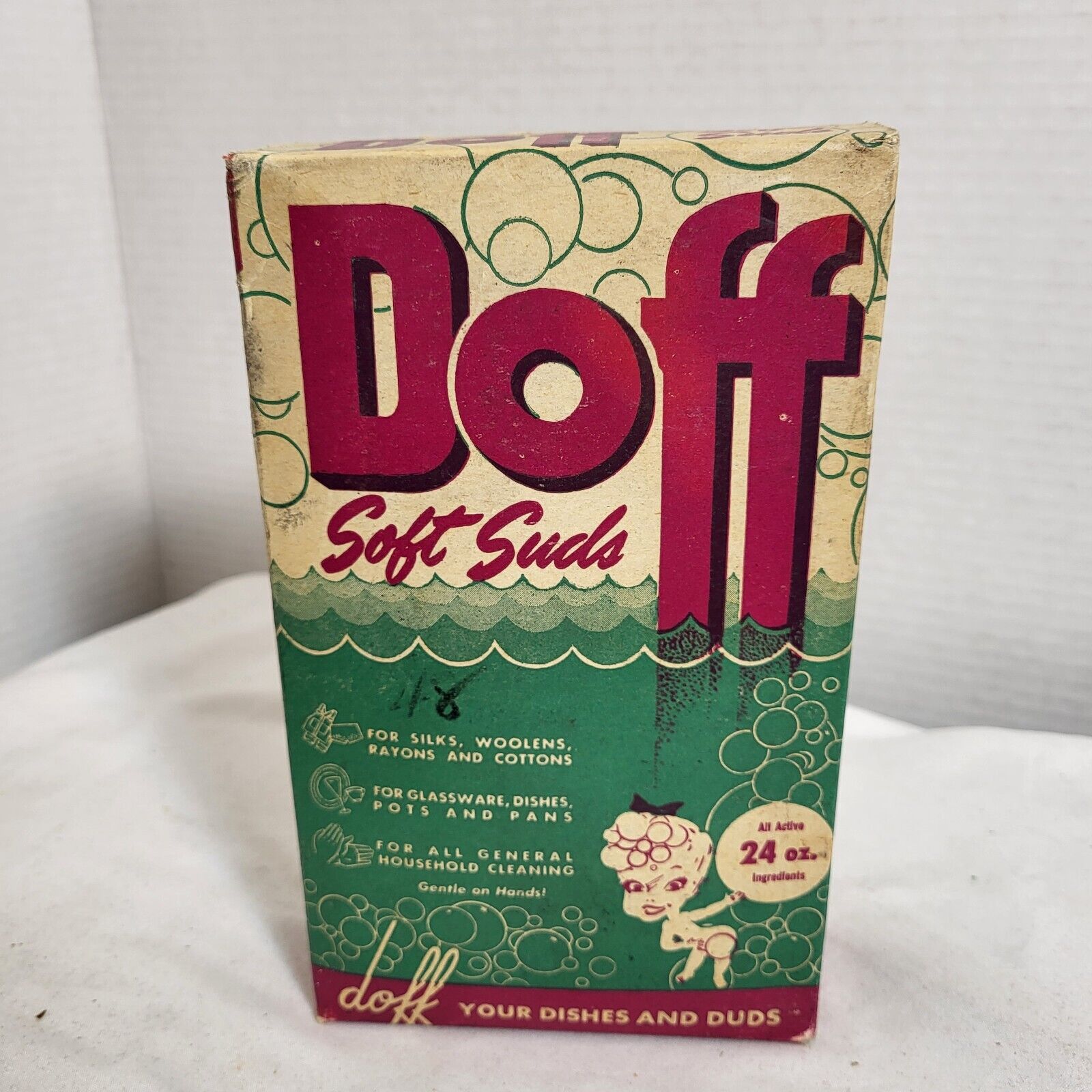 Antique Vtg DOFF SOFT SUDS Detergent Soap Laundry Box FULL SEALED LA California