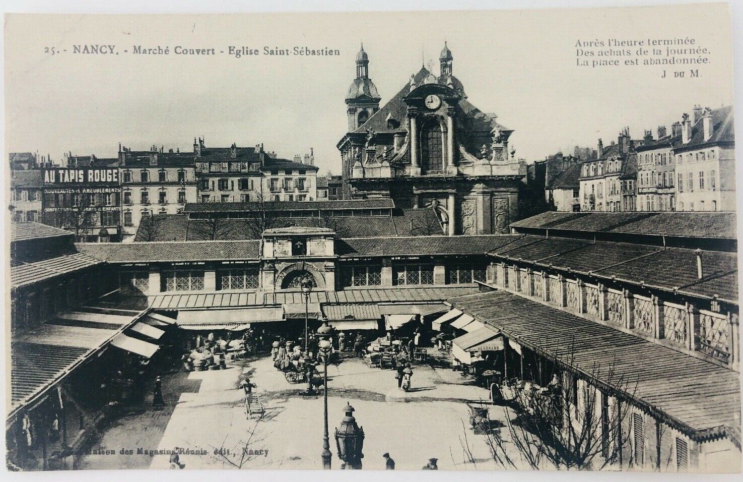 Vintage Nancy France RPPC Covered Market with Saint-Sebastien Church Background