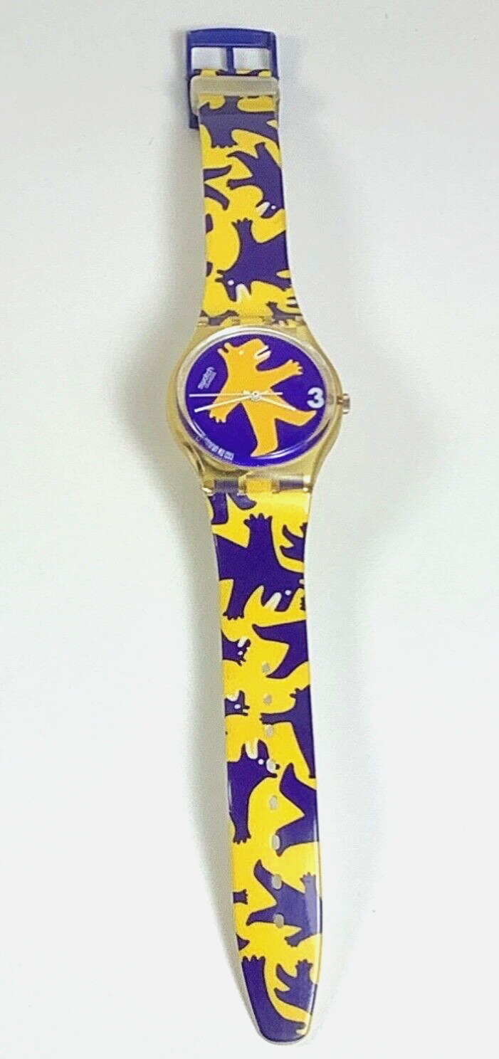 Vintage 1993 Swatch Swiss Blue and Yellow Bear Image