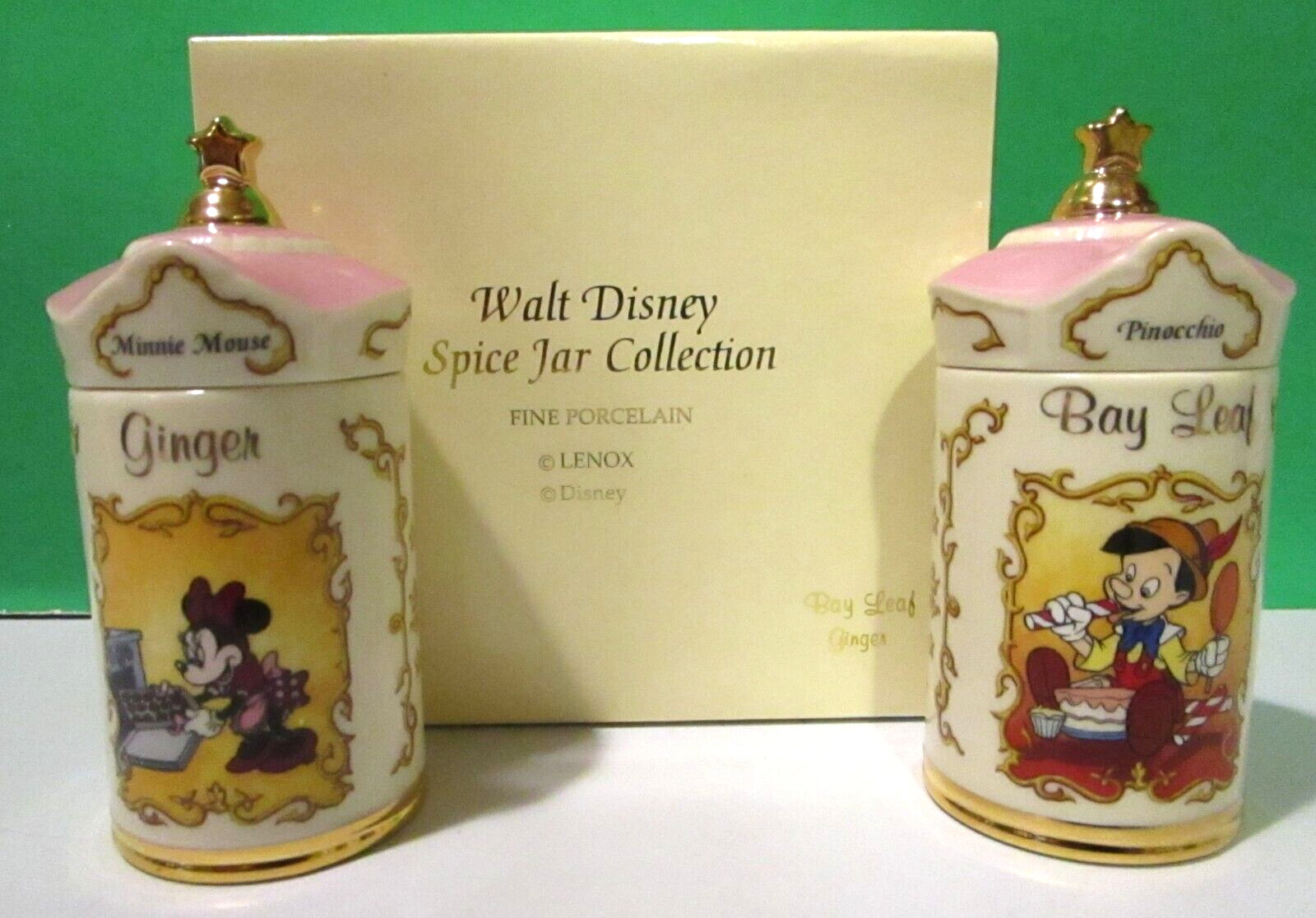 LENOX Disney SPICE JARS - MINNIE Mouse Ginger - PINOCCHIO BAY LEAF -  NEW in BOX