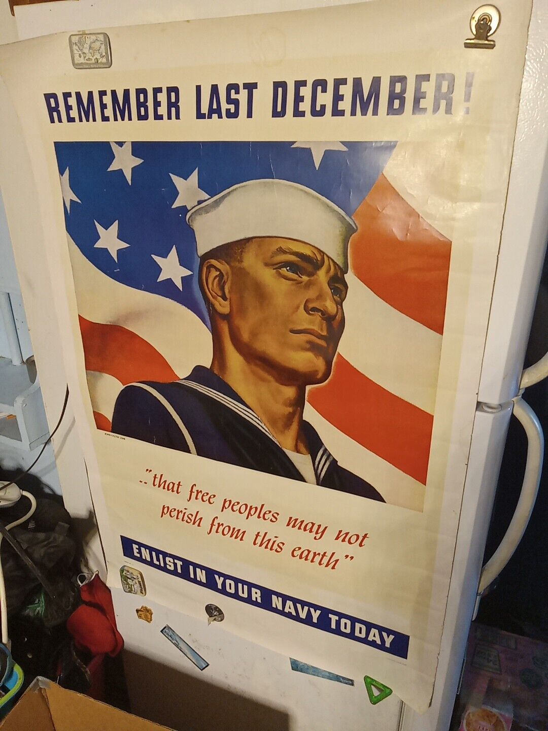 1942 Remember Last December Enlist In Your Navy Today Poster John Falter Linen