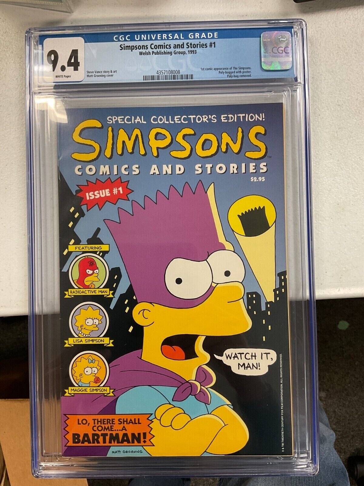 Simpsons Comics And Stories #1 Welsh 1993 CGC 9.4  w/ Poster RARE find
