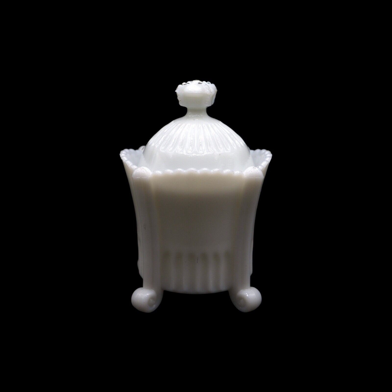 Westmoreland “Flute & Crown” Milk Glass Sugar Bowl with Lid