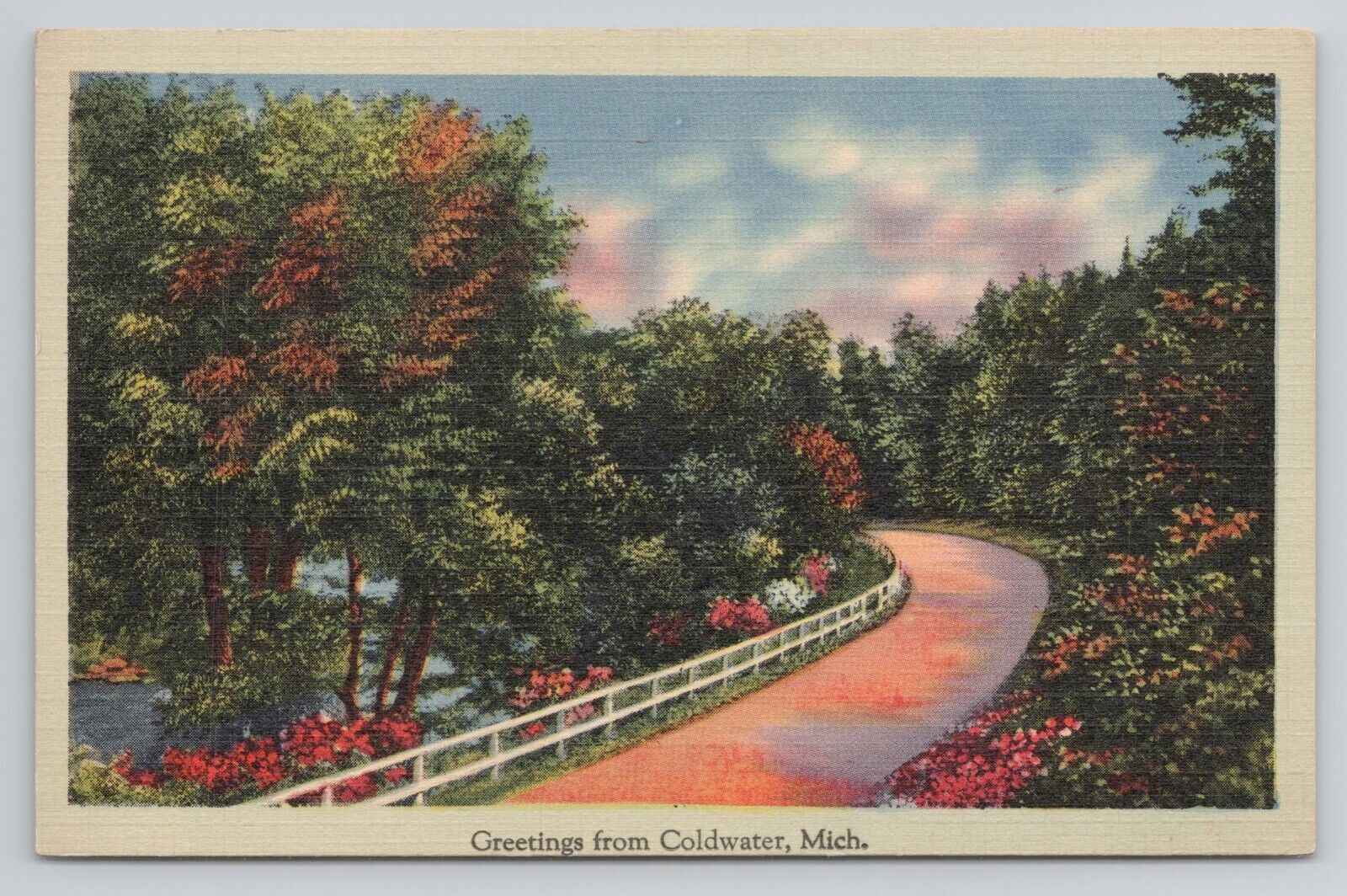 Greetings from Coldwater  Michigan Linen Postcard No 4116