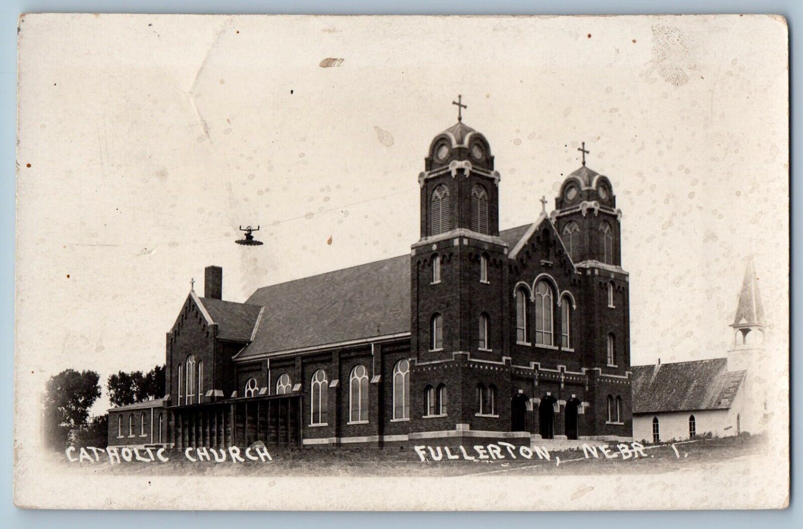 Fullerton Nebraska NE Postcard RPPC Photo Catholic Church Scene Street c1910's
