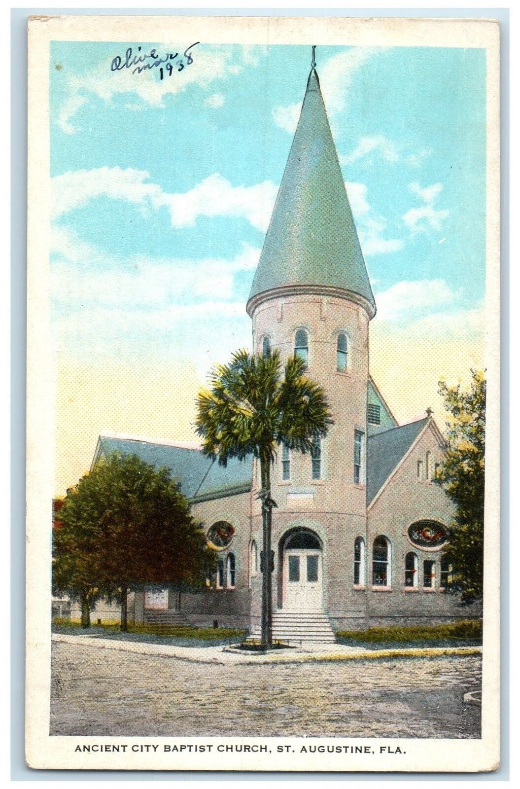 c1920\'s Ancient City Baptist Church Tower Dirt Road St. Augustine FL Postcard