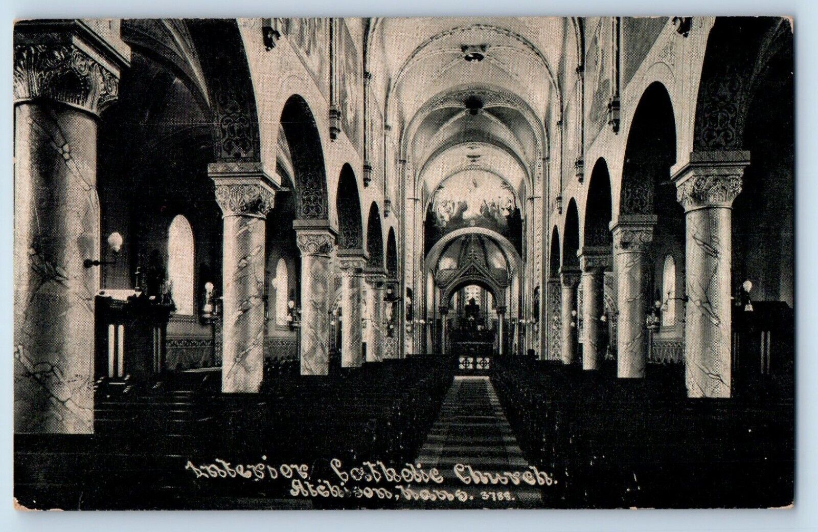 Atchison Kansas KS Postcard Interior Catholic Church 1913 Vintage Antique Posted