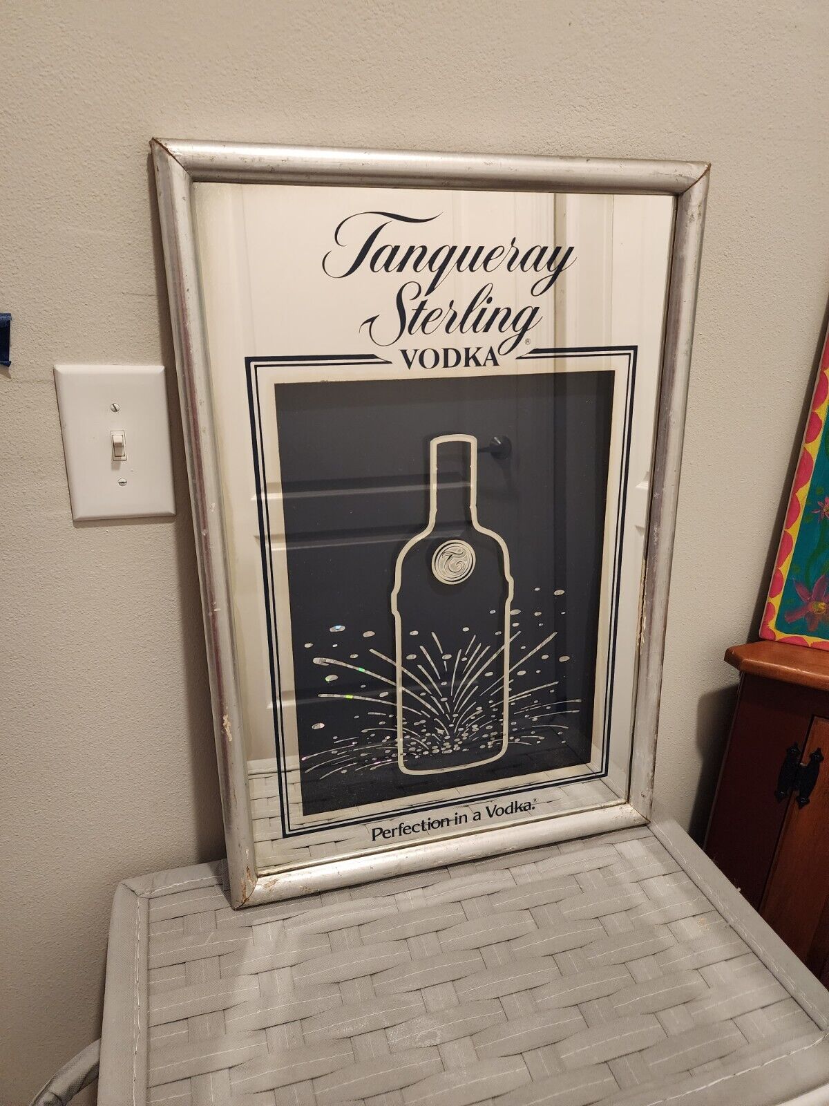 VINTAGE Tanqueray Sterling Vodka Large Advertising Wall Bar Sign Mirror 17.5x26\