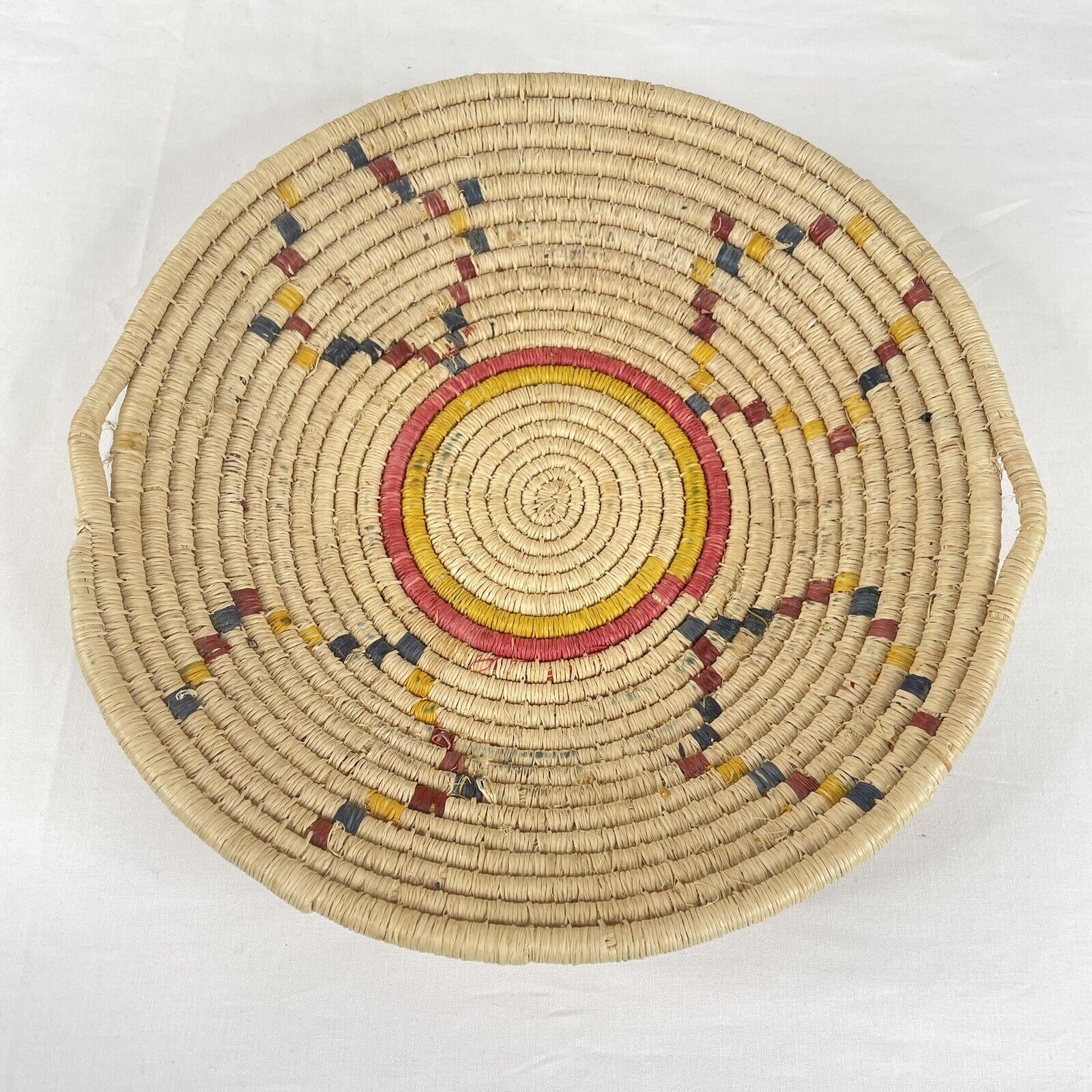 Vintage Hand Woven Native American Art Geometric Coiled Bowl Basket 10.5”