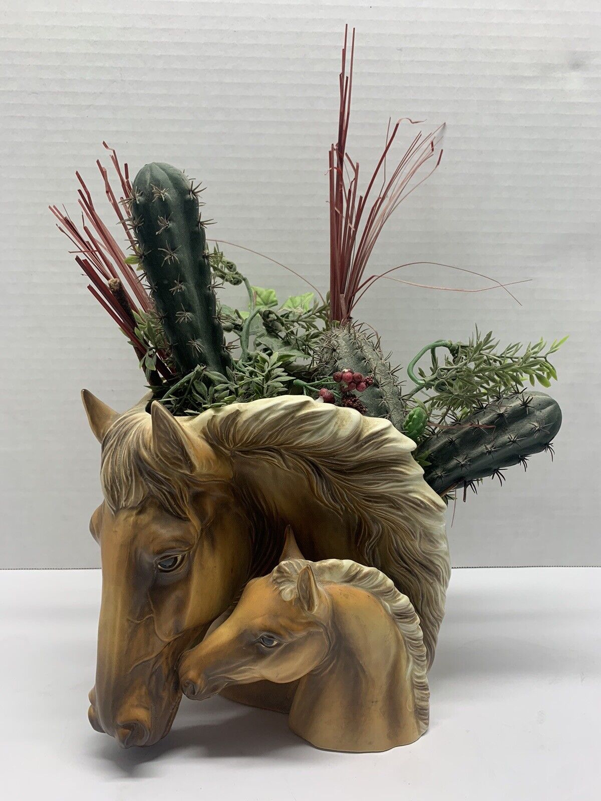 LOOK VTG NAPCOWARE 8” Double Horse Head Planter Mare Foal Figural Vase - Japan
