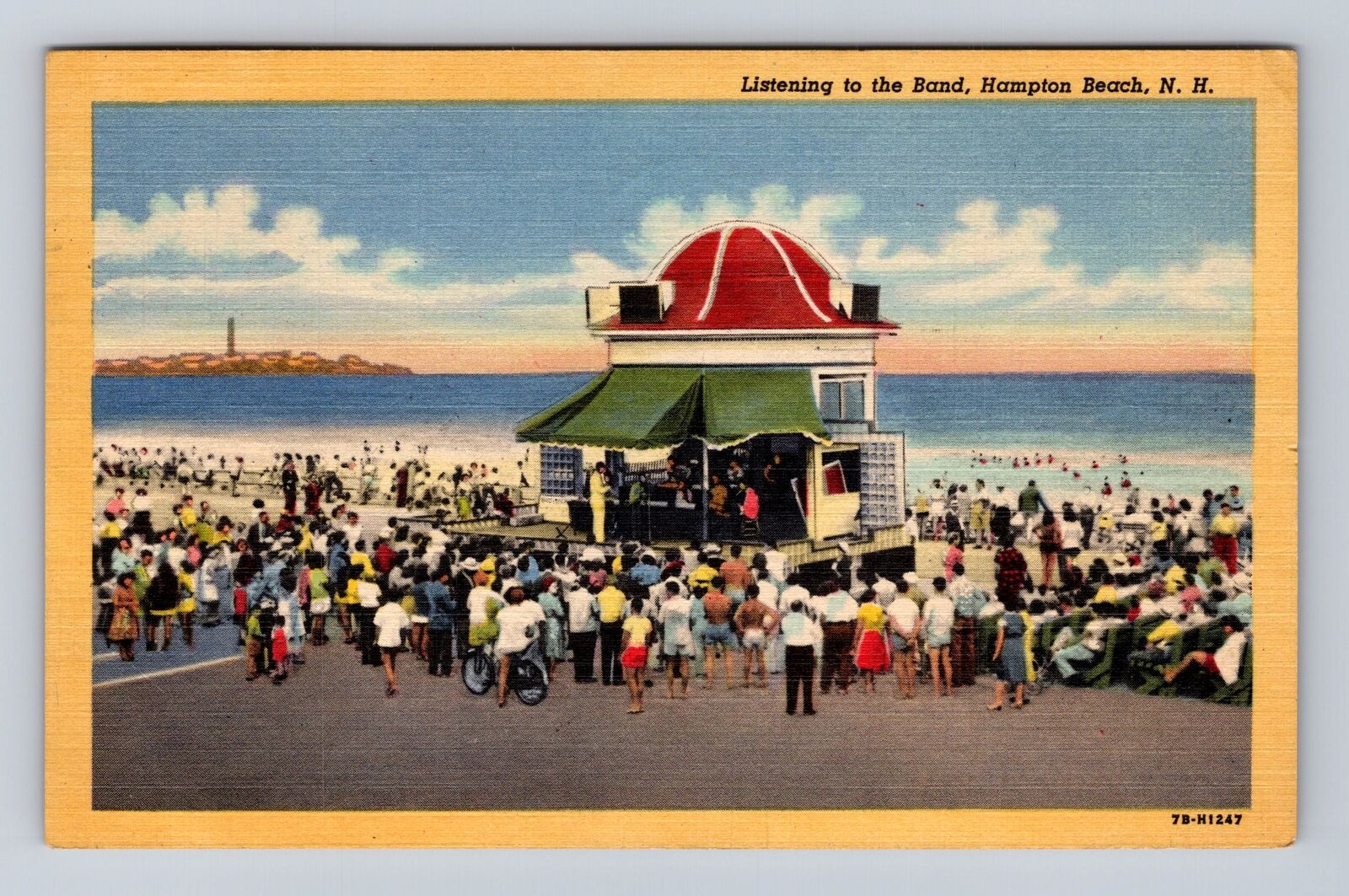 Hampton Beach NH-New Hampshire, Beachside Band Pavilion Vintage c1952 Postcard