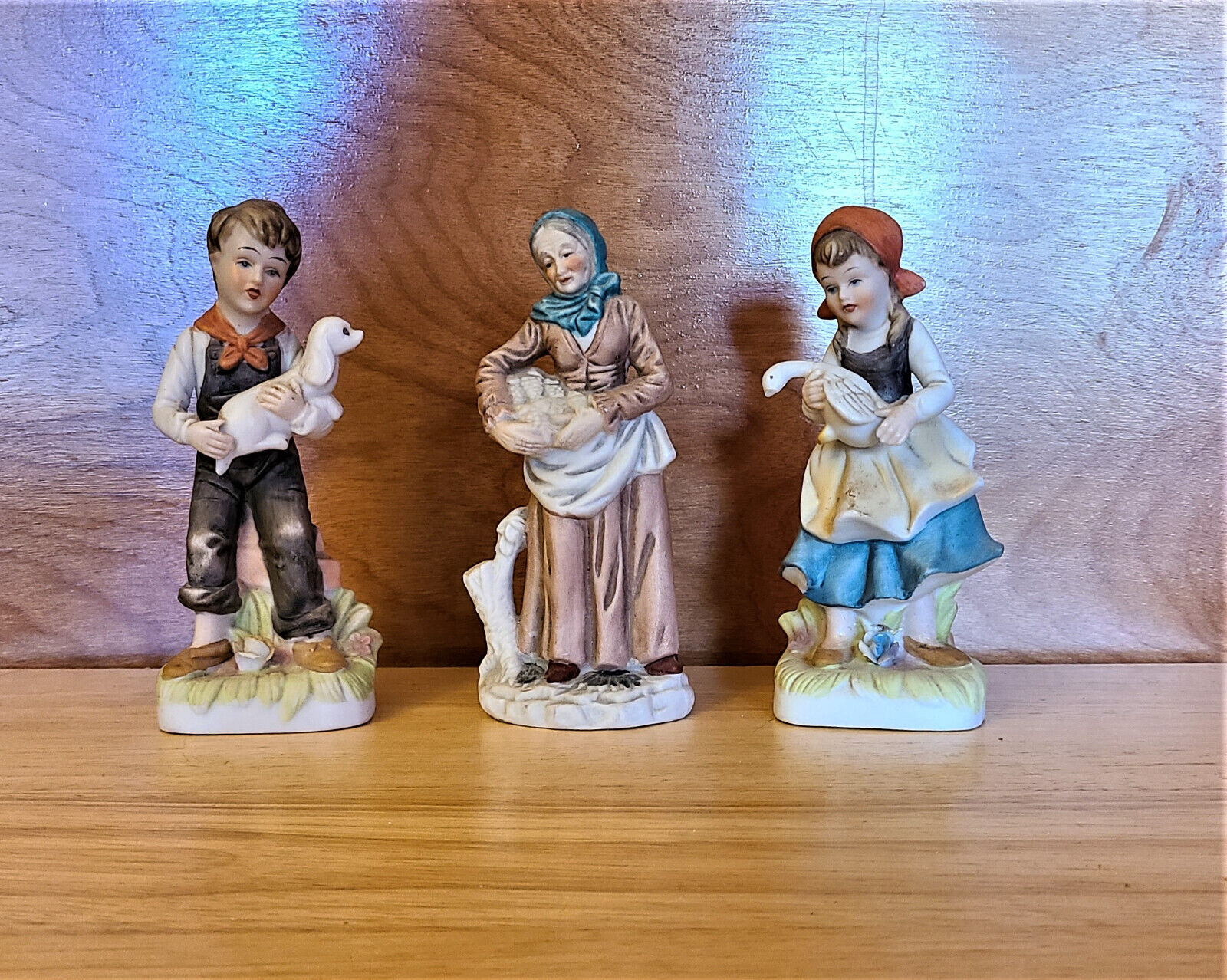 Vintage HOMCO and NORLEANS Figurines- Woman w/Basket, Boy w/Dog and Girl w/Goose