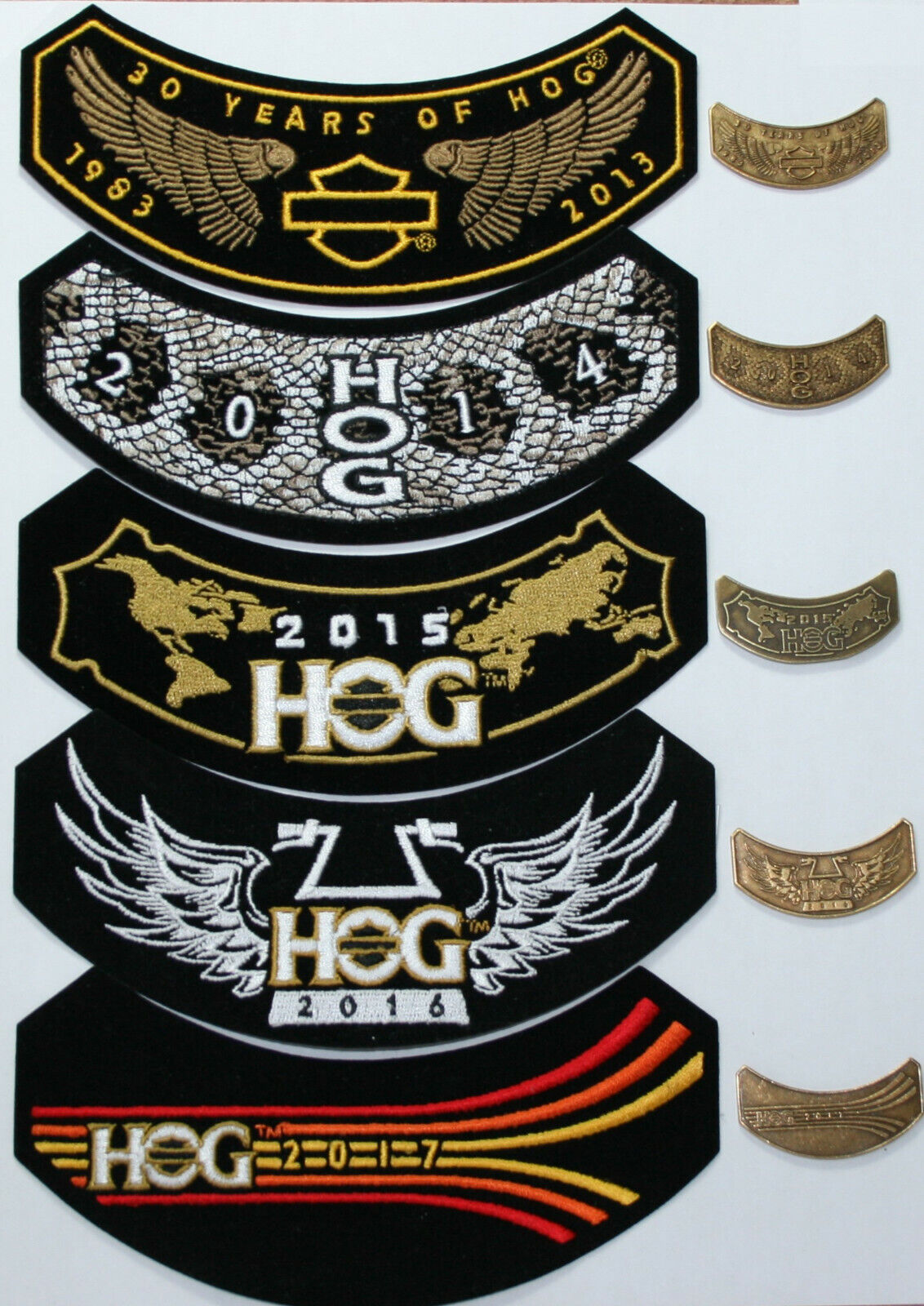 2013, 2014, 2015, 2016 & 2017 HOG Patches & Pins rocker Harley Owners Group