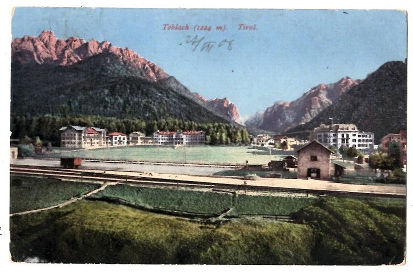 Postcard 1908 Tobach Tirol Austria in German Posted Mountain Village Railroad