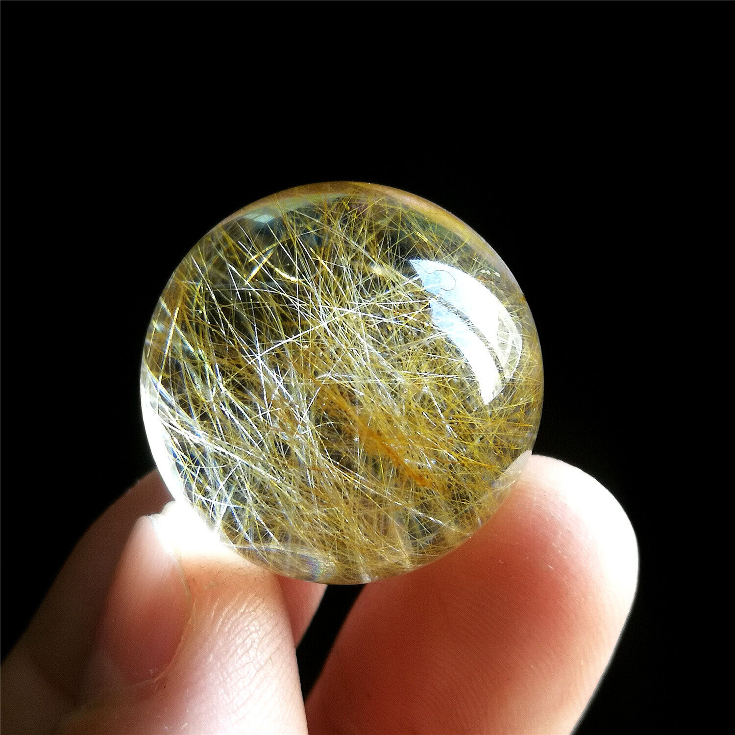 22g 25mm Clear Quartz Sphere Natural Golden Hair Rutilated Crystal Ball Chakra