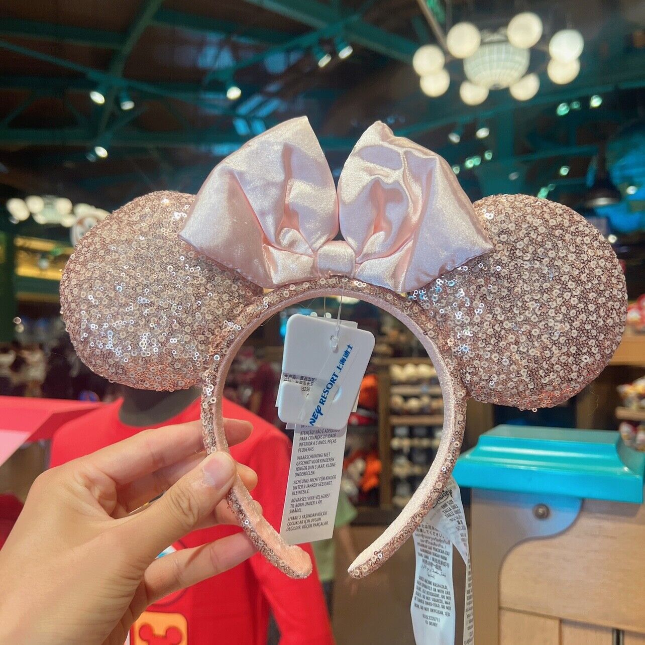 US Disney Parks Rose Gold Sequin Pink Bow Minnie Mickey Mouse Ears Headband 2022