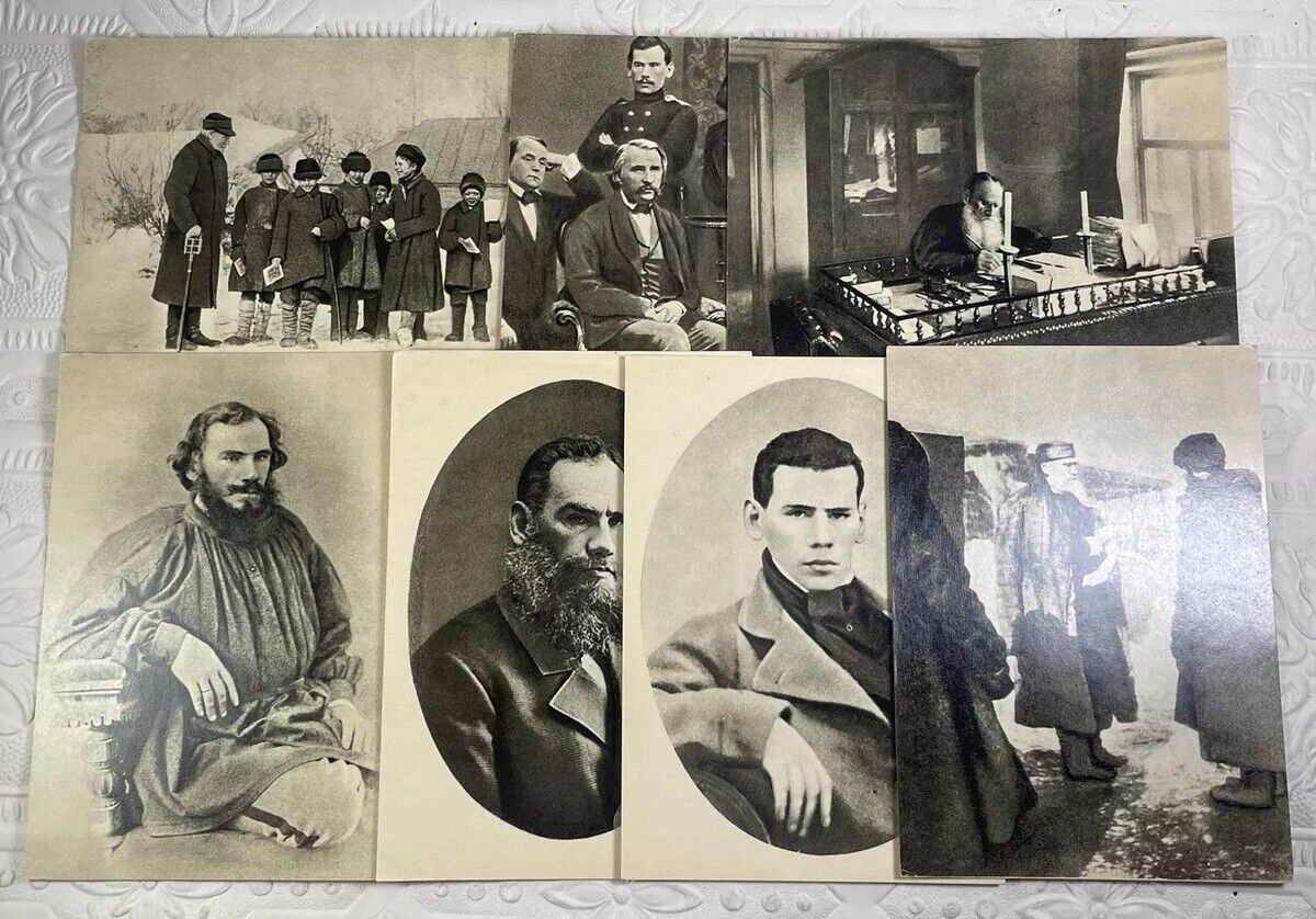 1900s Leo Tolstoy Russian Unposted Real Photo Postcards Vintage RPPC Lot Of 7