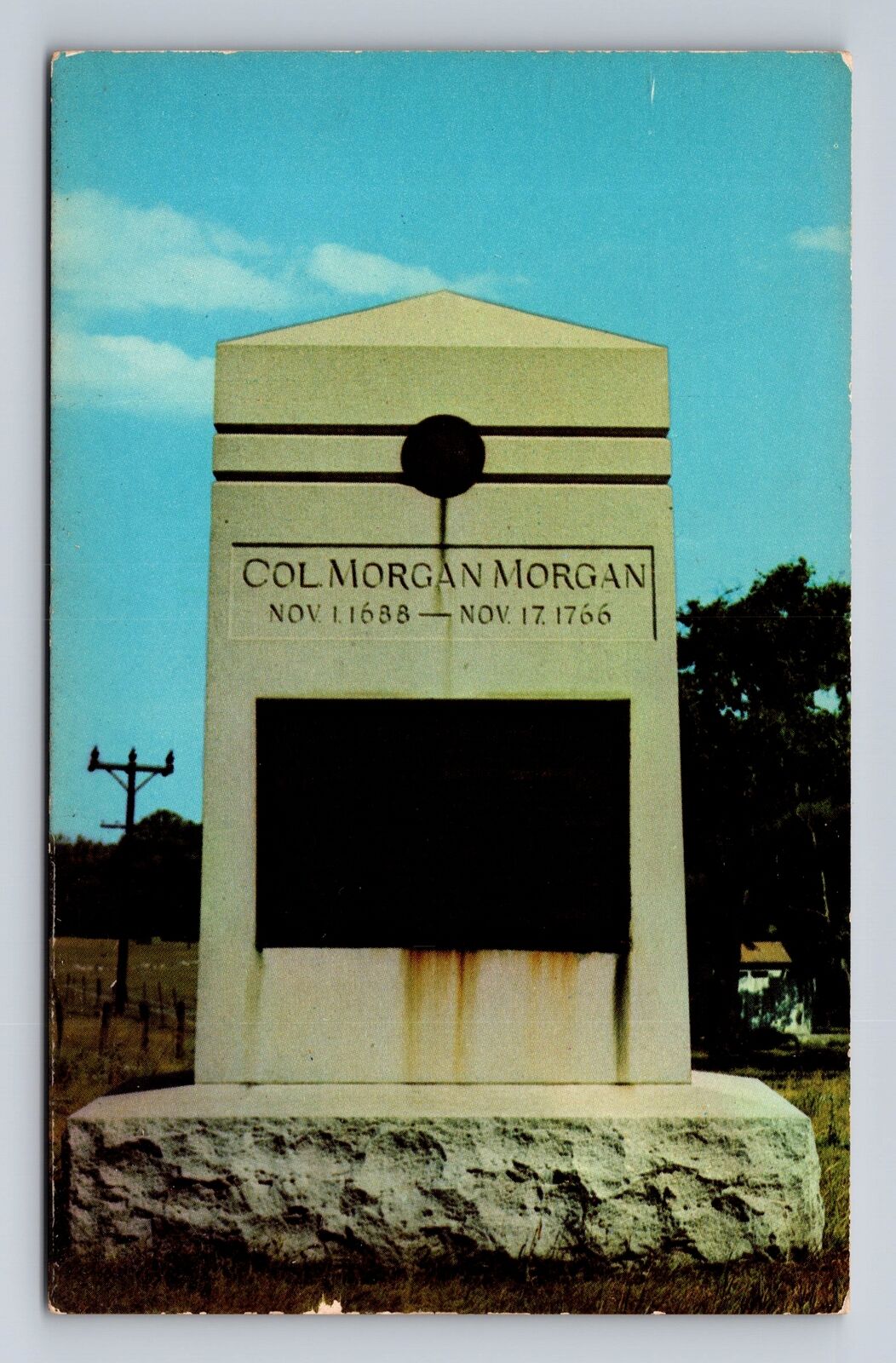Bunker Hill WV-West Virginia, Monument Colonial Morgan Morgan, Vintage Postcard