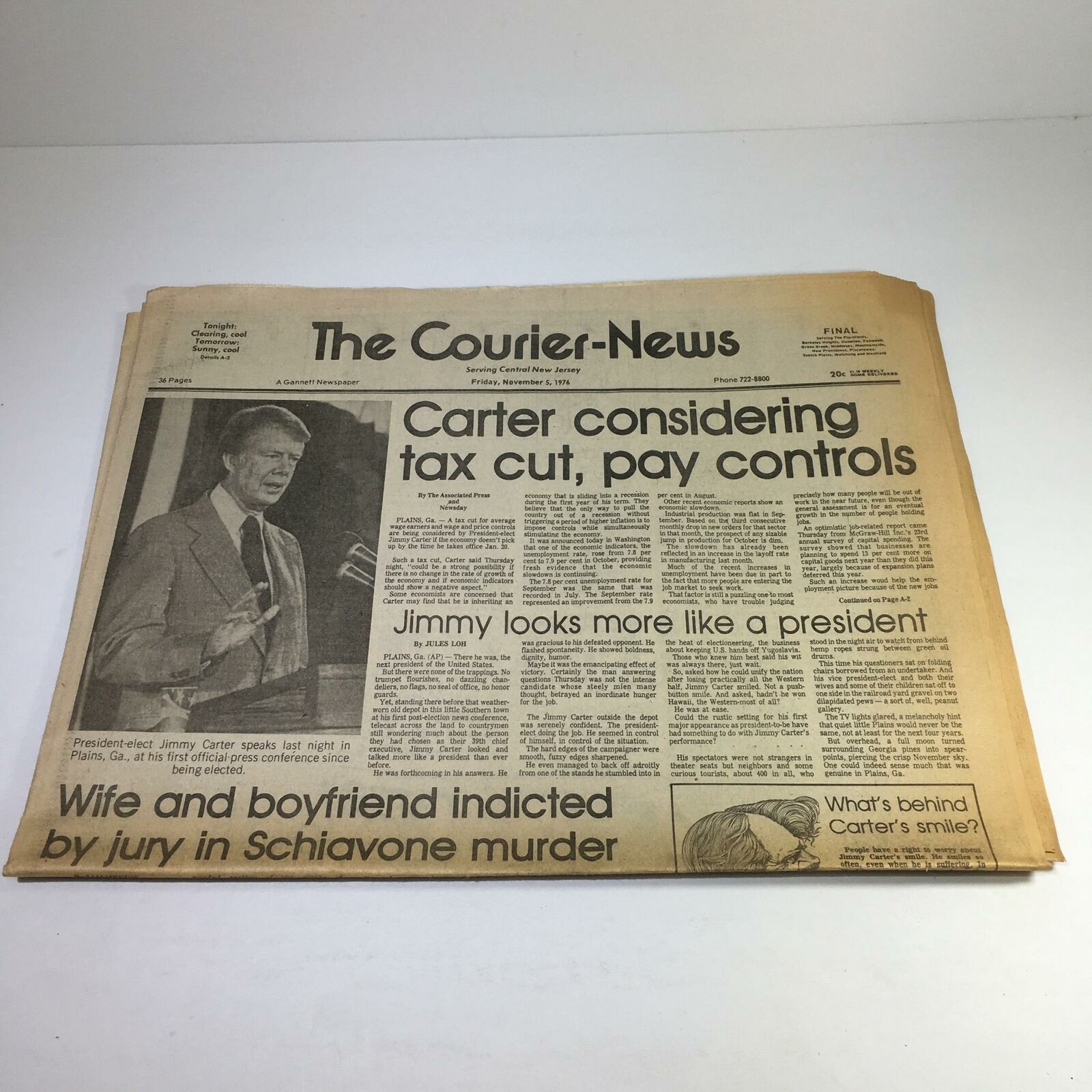 The Courier News: Nov 5 1976 Jimmy Carter Considering Tax Cut, Pay Controls