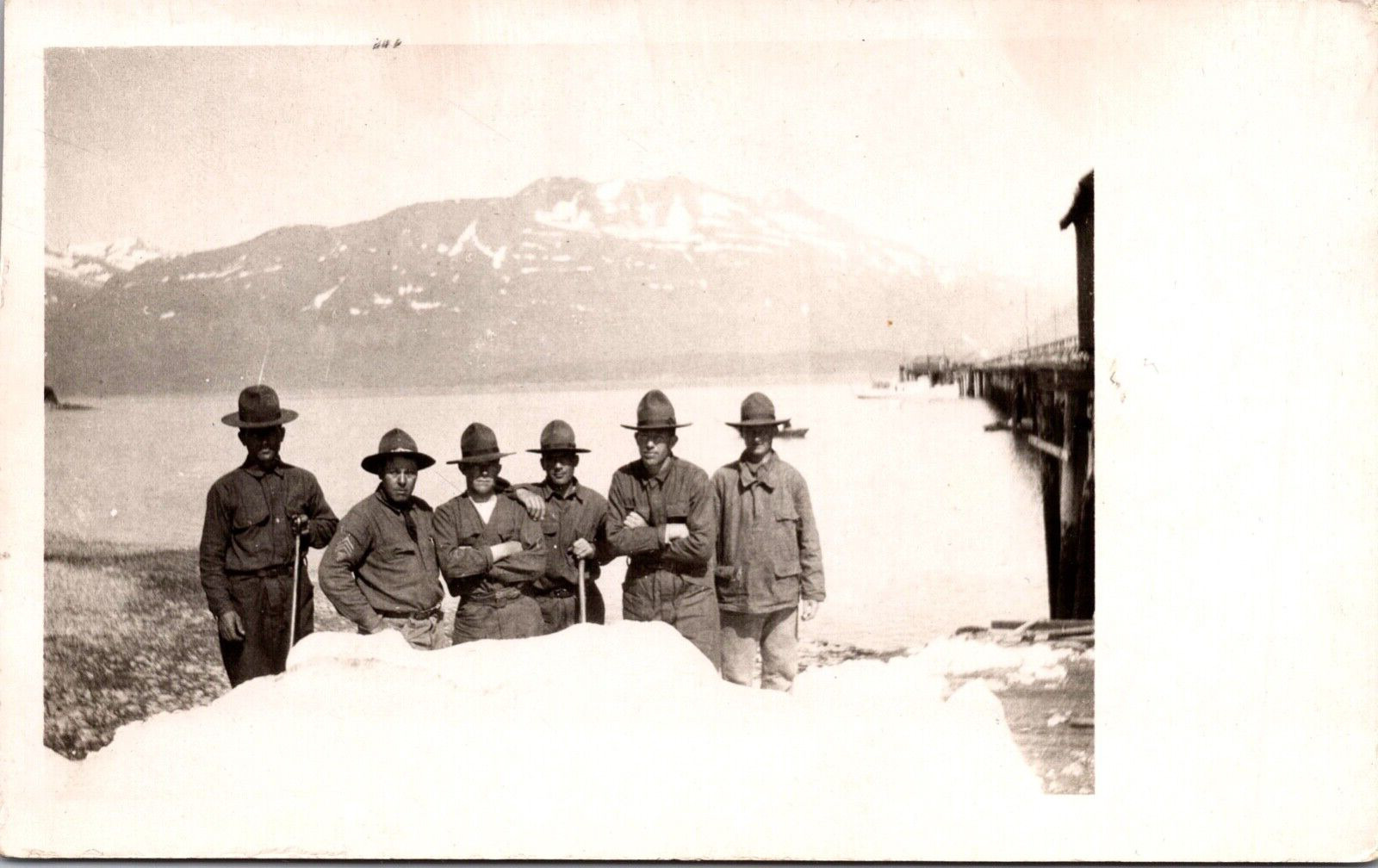 Postcard RPPC Real Photo WWI Sergeant Infantry Soldiers Shovel Snow Mountains