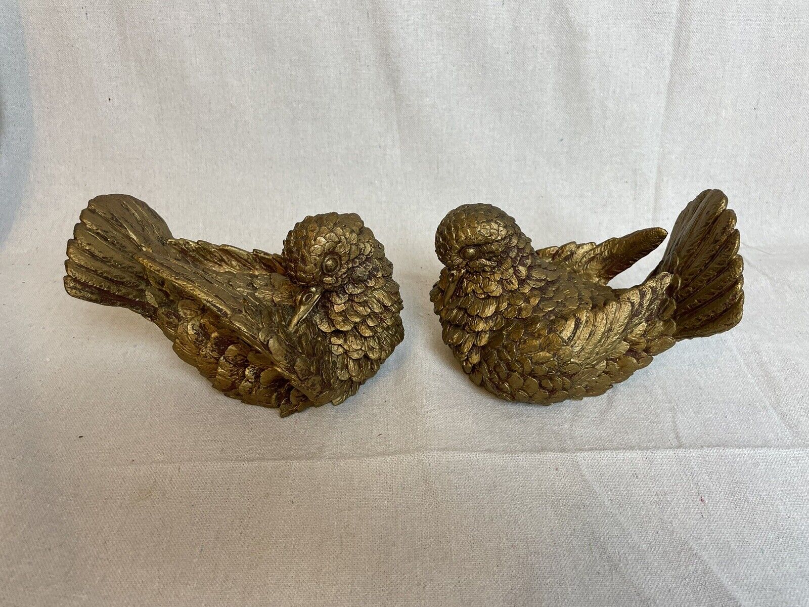 Vintage Pair Of Gold Resin Turtle Doves, Mid Century Modern Christmas Fall Decor