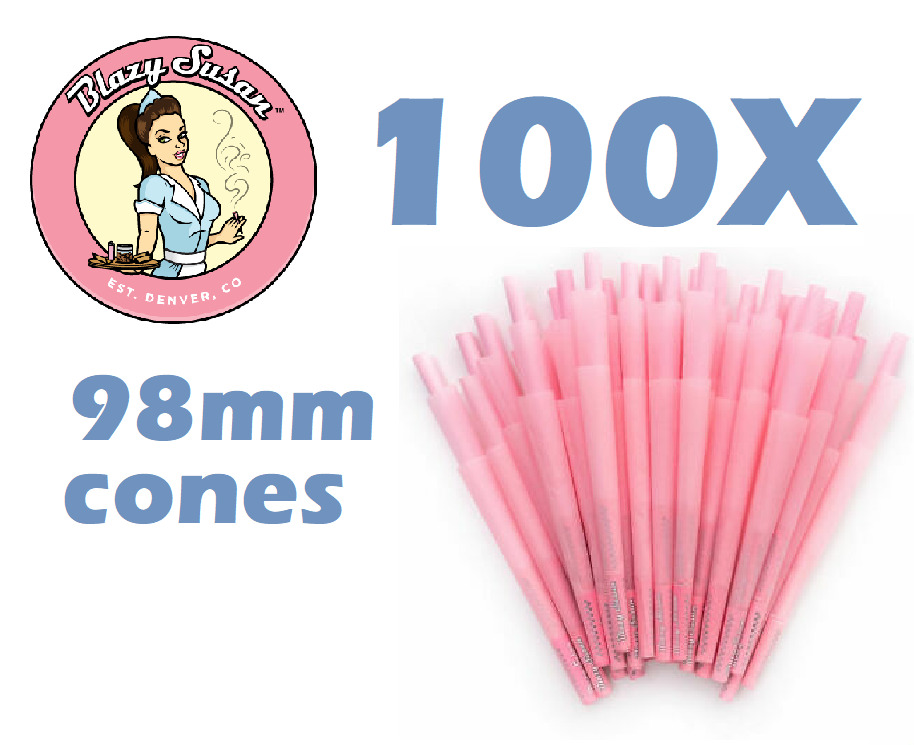 Authentic 100 ct Pack BLAZY SUSAN 98mm Pre Rolled Cone Organic Pink Cone