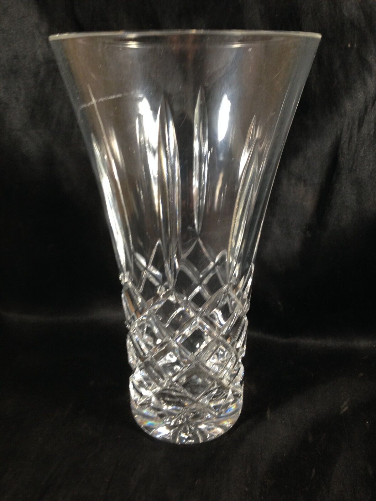 Vintage Clear Crystal 8-3/4” Flared Flower Vase Cut Diamond Pattern