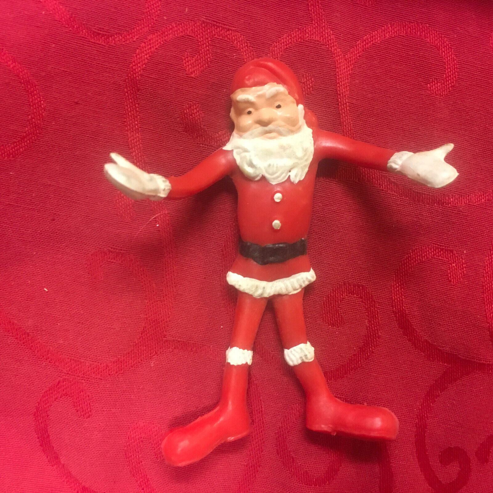1980\'s Vintage Christmas Holiday Santa Claus Bendable Rubber Figurine Bendy Red