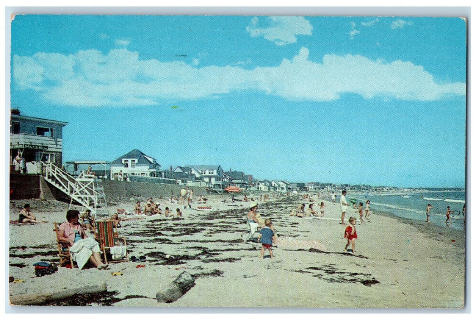 1963 Crowd Scene on the Sand, Wells Beach Maine ME Vintage Posted Postcard