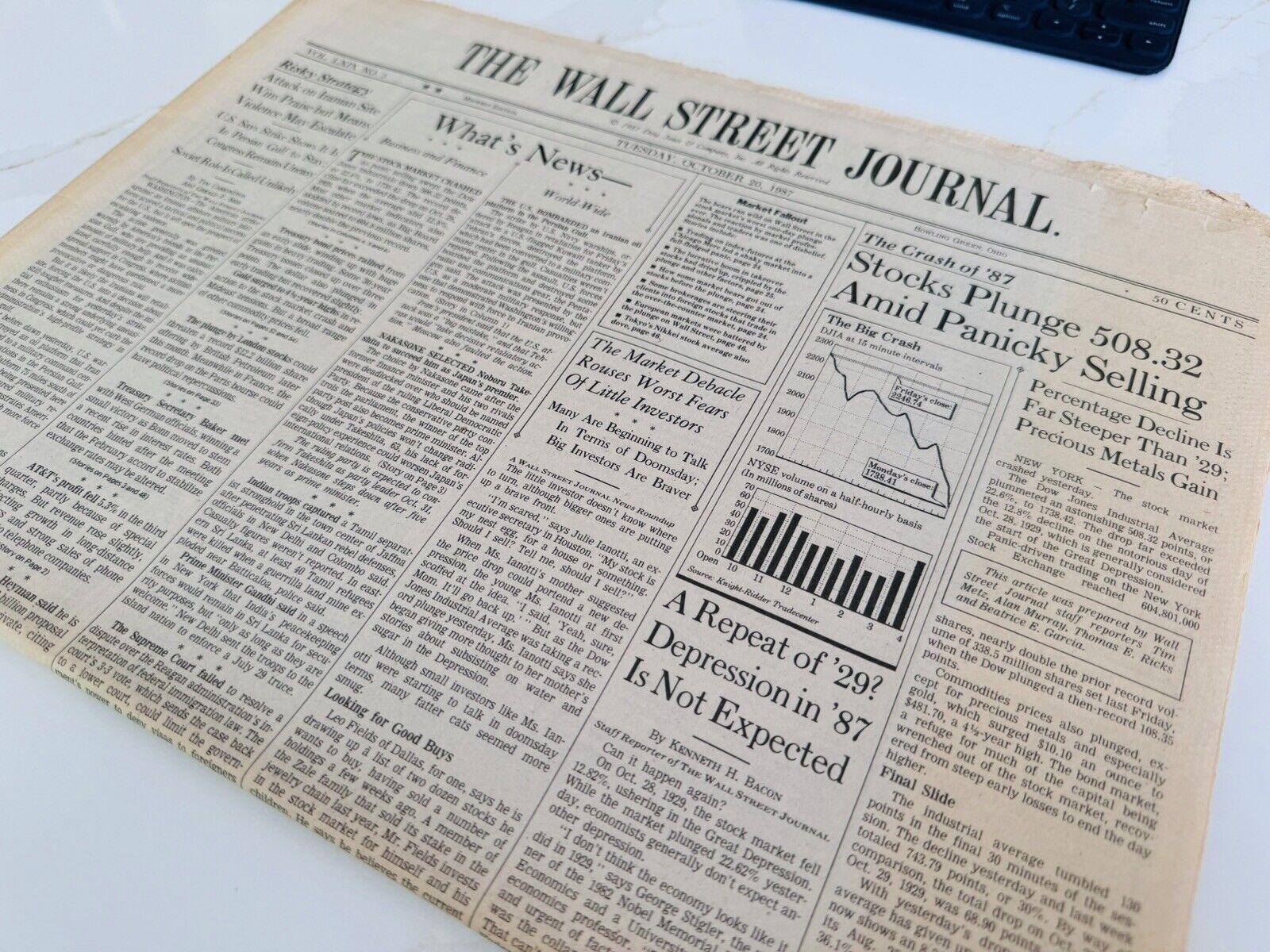 RARE BLACK MONDAY / The Crash of '87 / The Wall Street Journal / October 20 1987