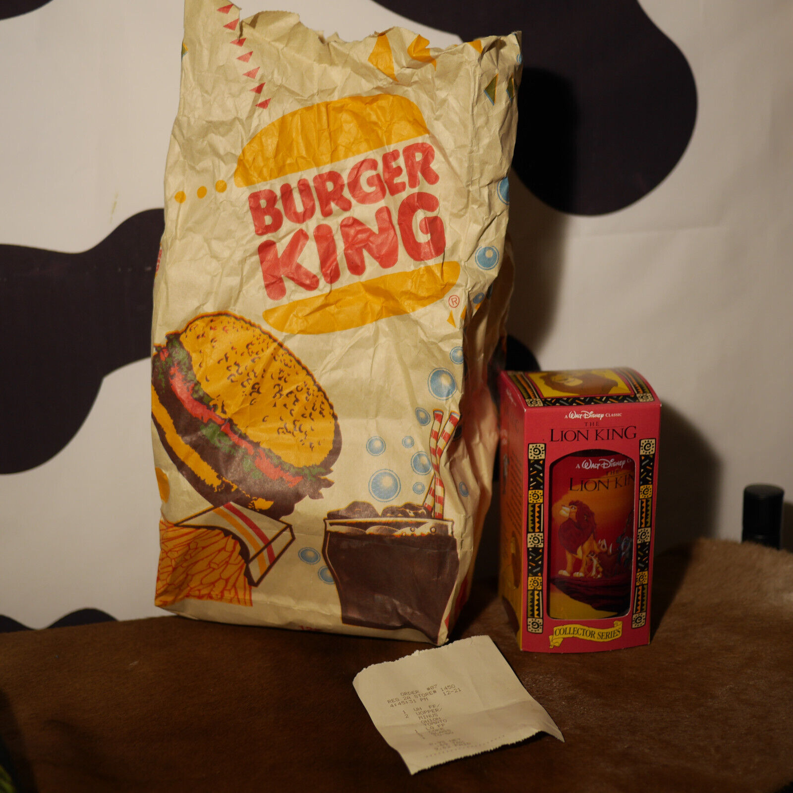 Vintage 90s Burger King Cup Lion King Fast Food Bag America Prop Memorbilia Usa