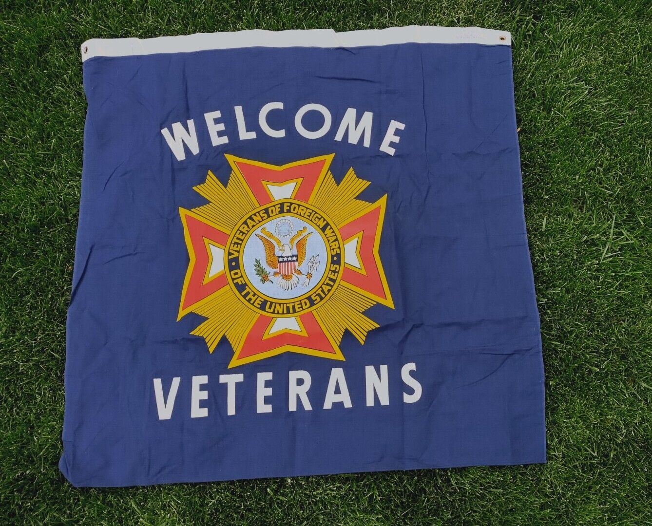 Vtg Welcome Veterans 3x3 Shed Flag VFW Banner US USA Organization Club Dark Blue