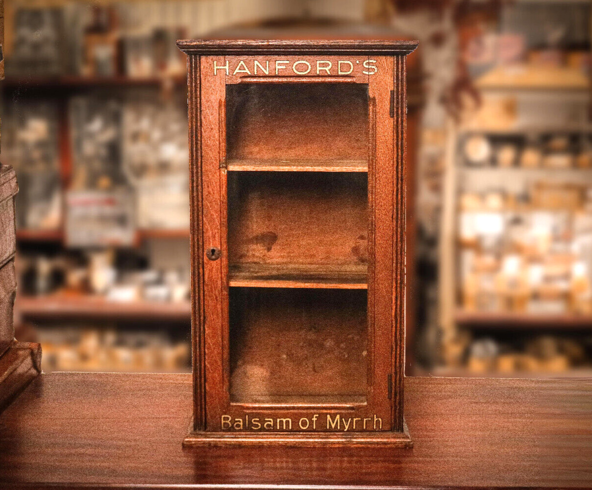 Rare Original Hanford’s Balsam Myrrh Medicine Advertising Store Display Cabinet