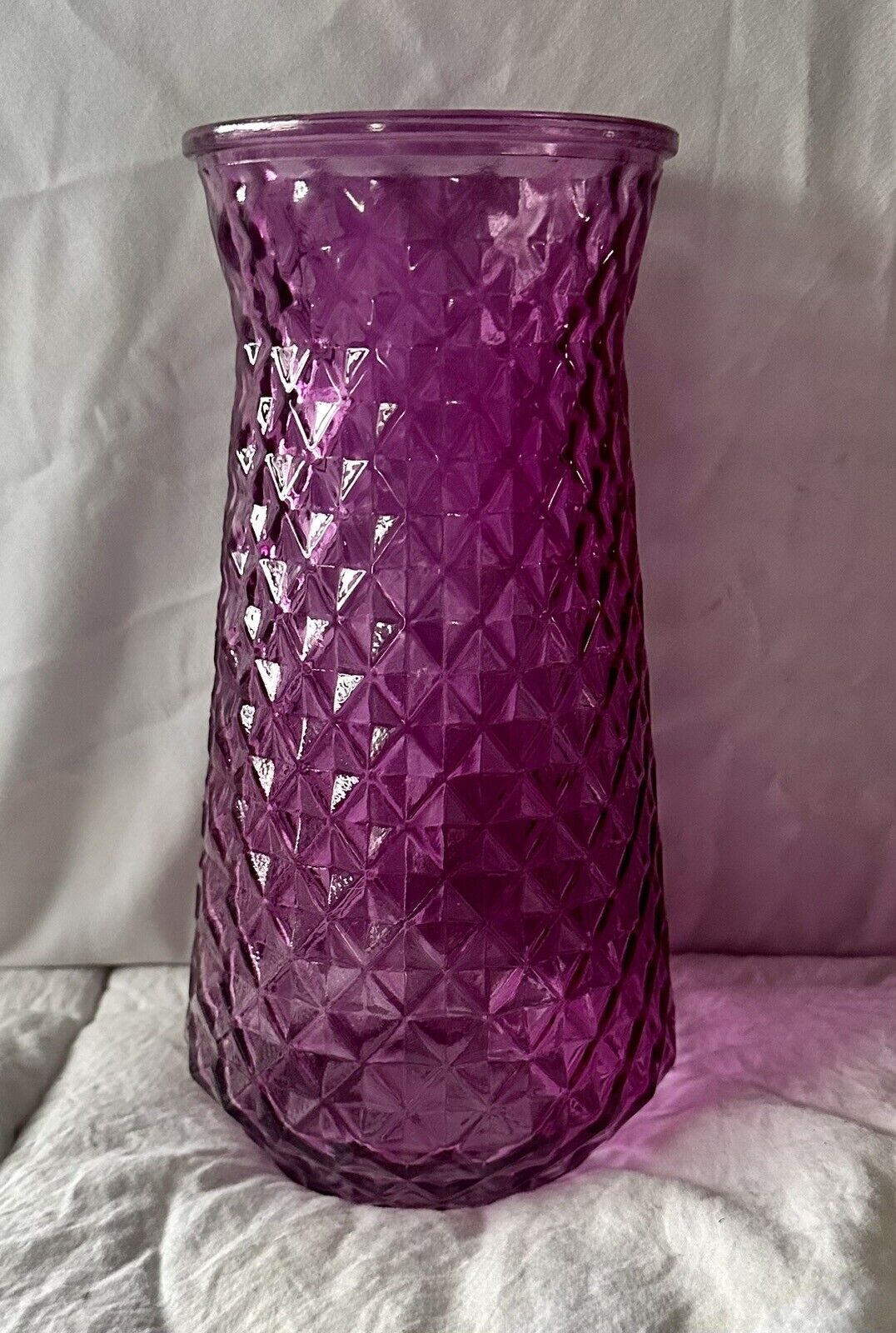 Gorgeous Magenta Diamond Cut Wide Mouth Vase Paula, Bright Unique Color, Decor