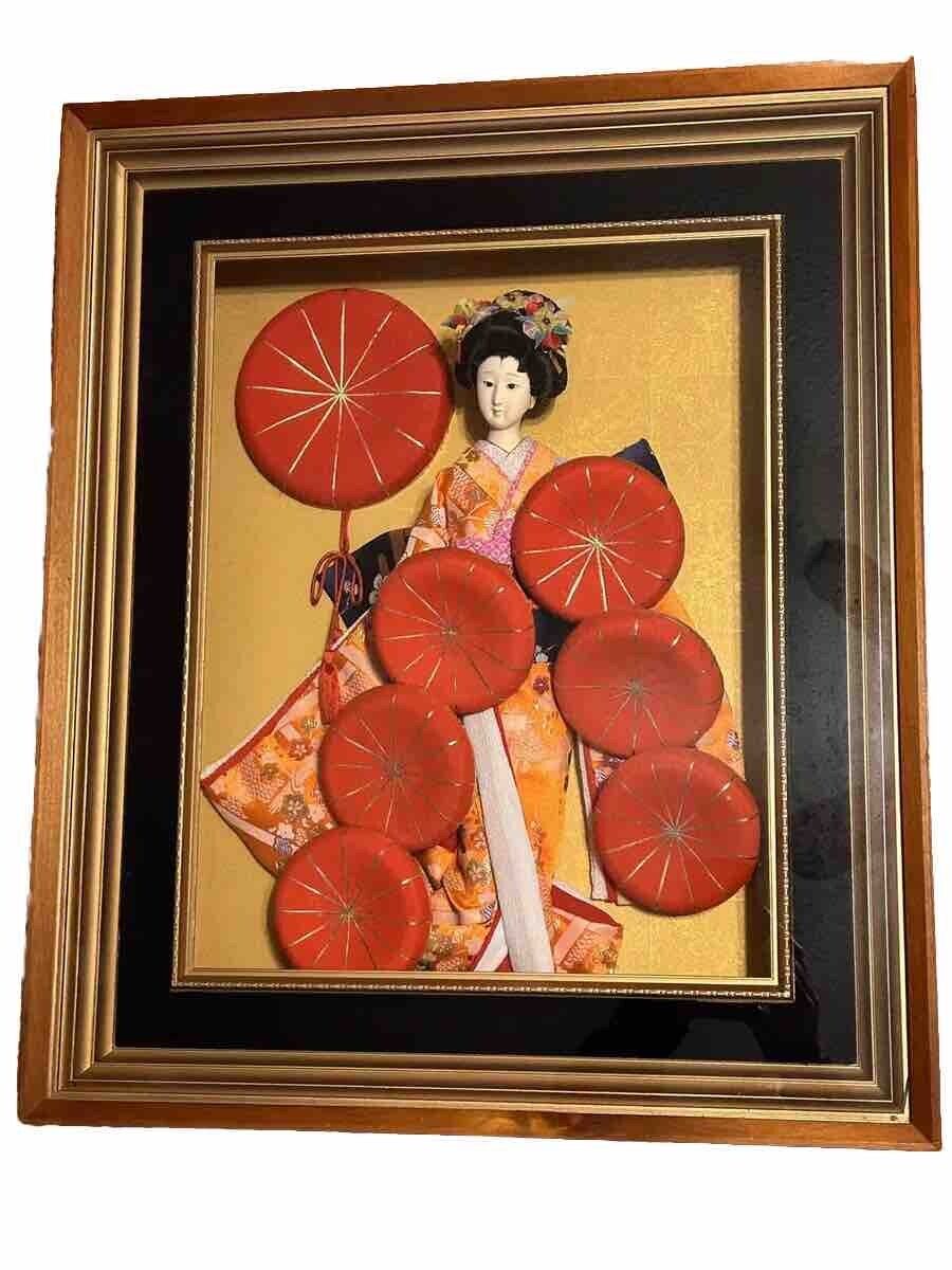 Large Vintage Japanese Shadow Box 3D Wall Art Mixed Material Geisha Girl 22x18x6
