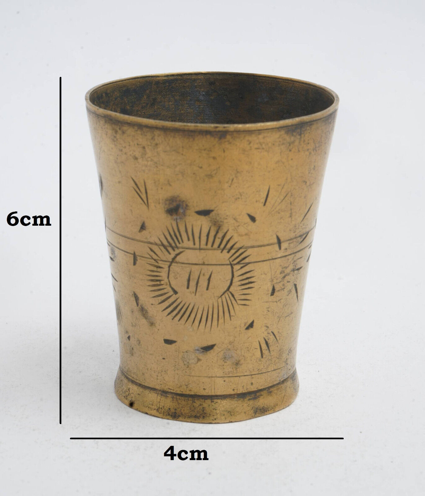 Vintage Beautiful Handmade And Hand Engraved Brass Small Sized Glass Tumbler