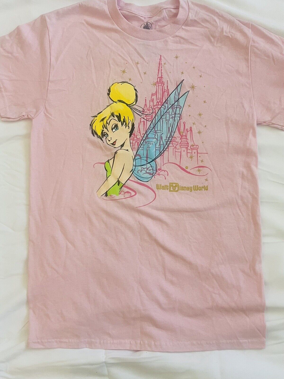 NEW Walt Disney World Shirt Adult SMALL Pink Tinker Bell Parks Castle Ladies