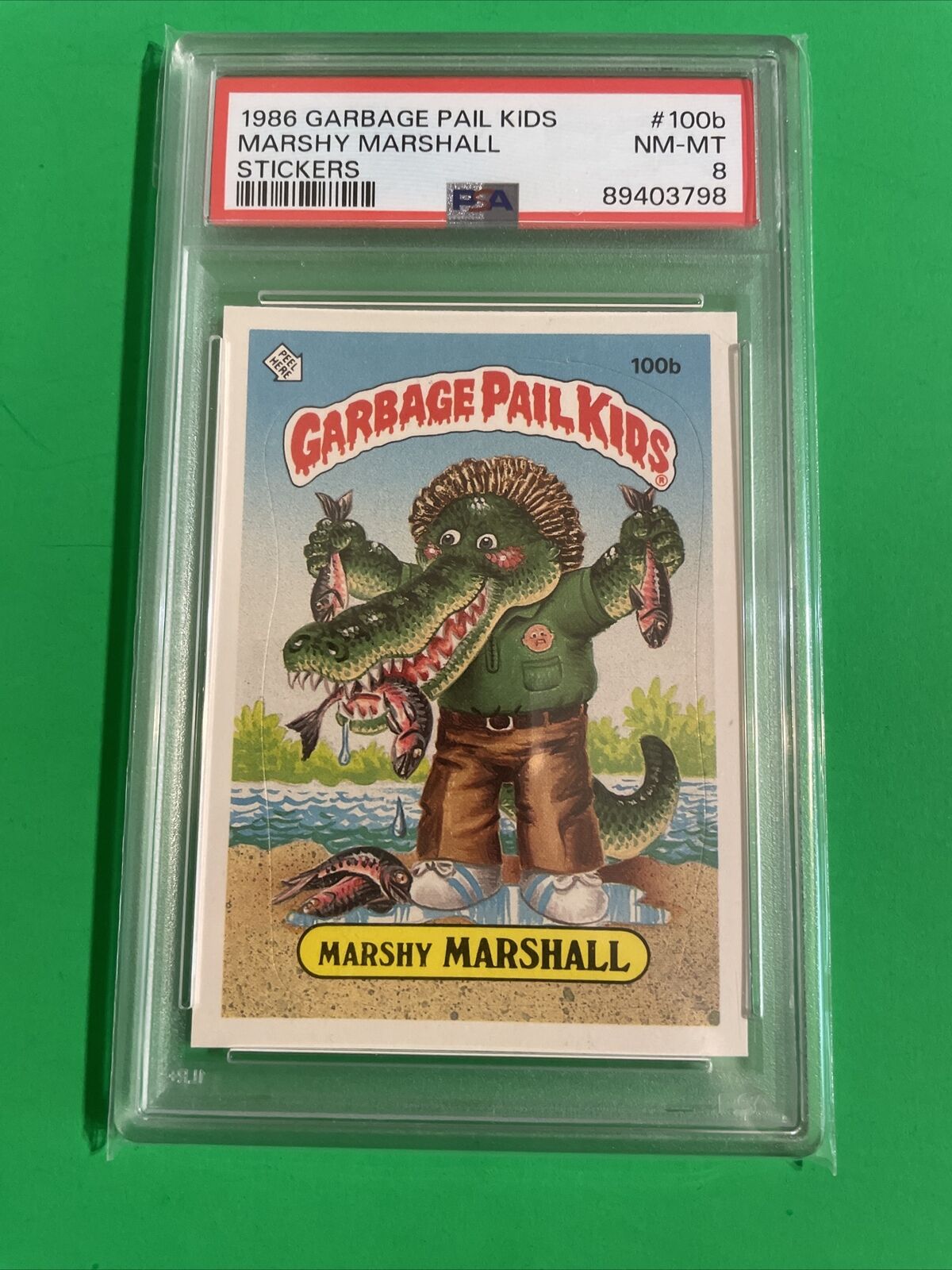 Vintage 1986 100b Marshy Marshall NM Garbage Pail Kids Series 3 Card PSA 8