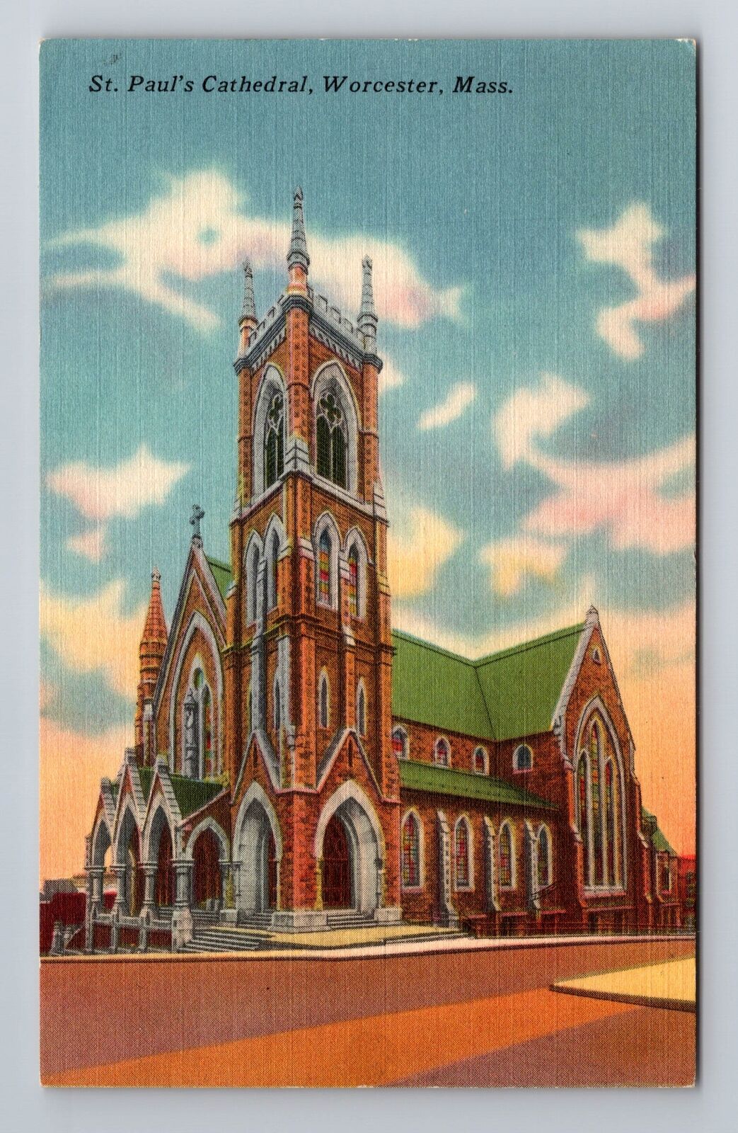 Worcester MA-Massachusetts, St Paul's Church, Panoramic Vintage Postcard