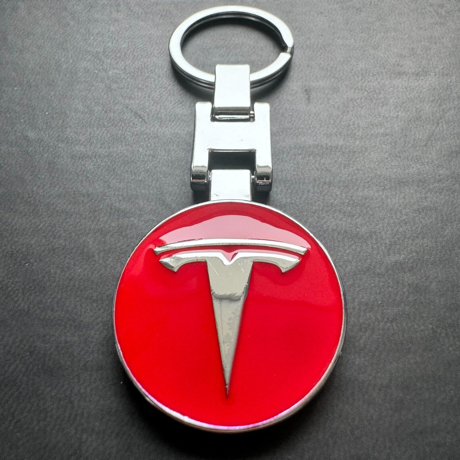 TESLA Keychain, High Quality Mirror Finish, RED Tesla Logo