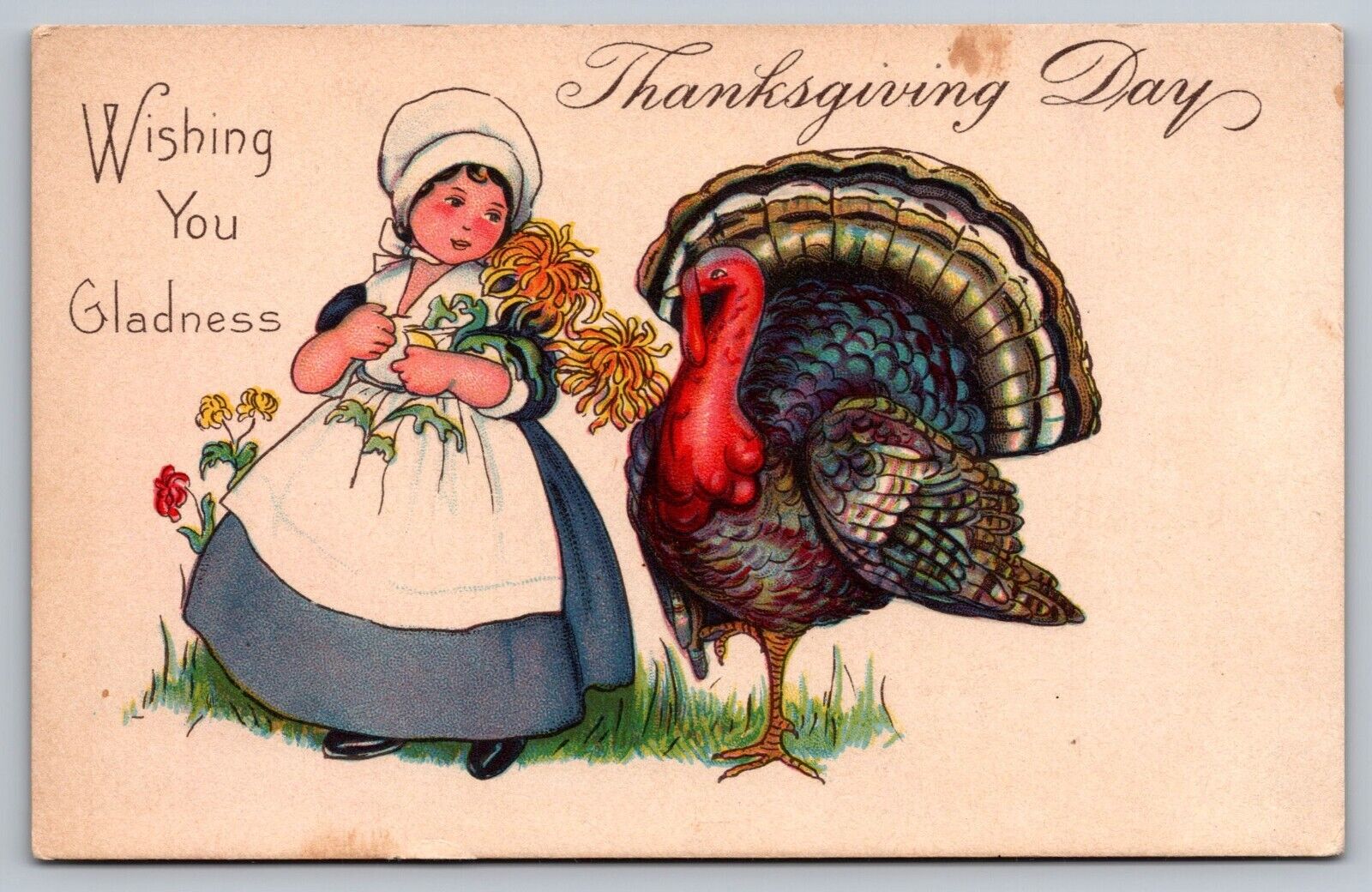 Wishing You Gladness Thanksgiving Day Antique Postcard