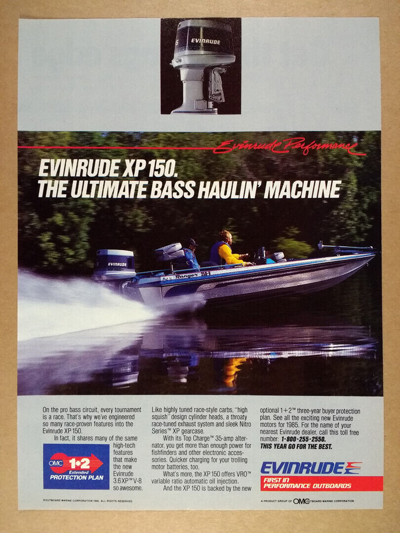 1985 Evinrude XP150 Outboard ranger 350v boat photo vintage print Ad