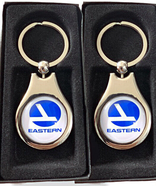 Eastern airlines Logo 2 Pack Of Key Chain Chrome Finish Glass Dome 1” Key Ring